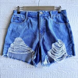 Rewash Shorts Womens 11 Blue Super High Rise Vintage Reunion Distressed Denim